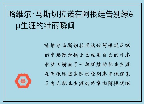 哈维尔·马斯切拉诺在阿根廷告别绿茵生涯的壮丽瞬间